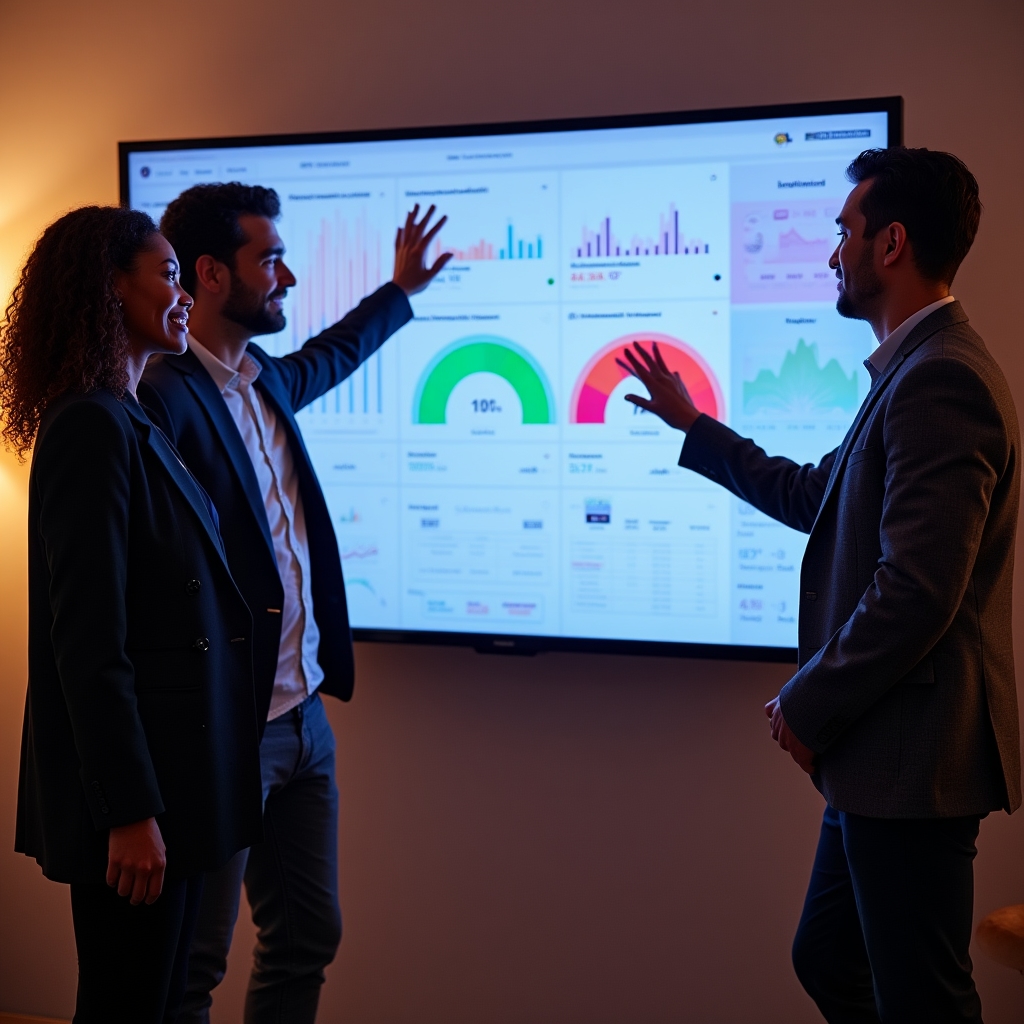 Team reviewing Core Web Vitals performance dashboard showing LCP, INP, and CLS metrics